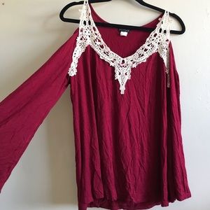 Red Cut Out Shoulder Top